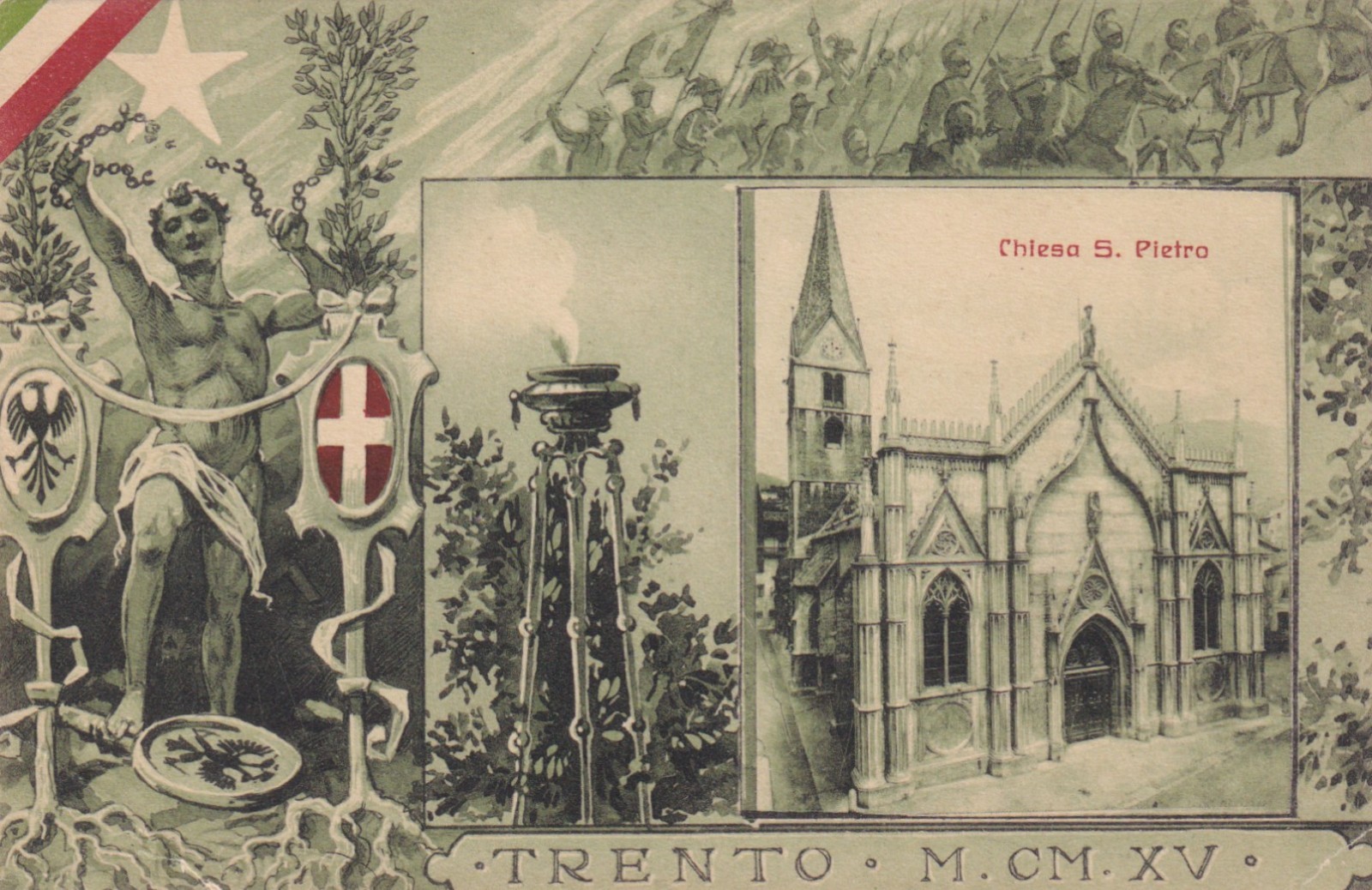 CARTOLINA DI TRENTO ,PATRIOTTICA - CHIESA DI S. PIETRO - WW1 - 1915
