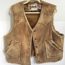 VTG Schott NYC Suede Leather Shearling Lined Vest Western Cowboy Mens 46 USA