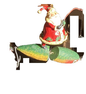 Christmas Ornament wood/resin Santa Claus riding jointed 2 piece fishing lure