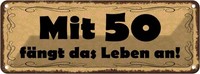 Blechschild 10X27 Cm Mit 50 FäNgt Das Leben An Dekoration Spruch Zitat Deko Gesc