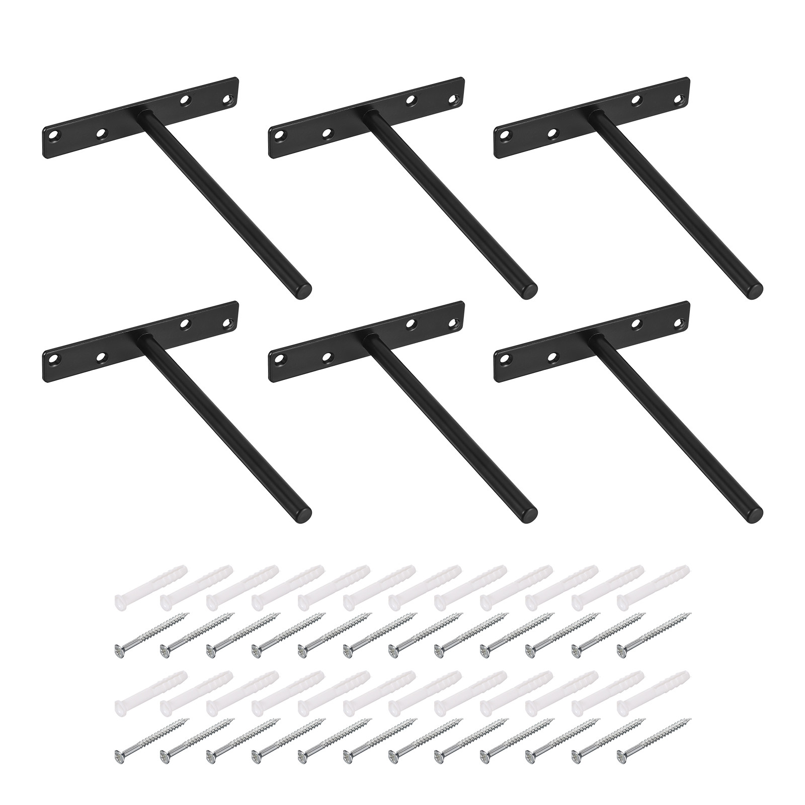 6Pcs Black 8 Inch Invisible Floating Shelf Brackets for Wall Mount