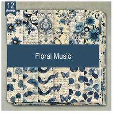Blue Floral Music - Craft Paper - 12 Sheets - 6"x6" - 160gsm - Scrapbooking