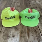 Lot (2) NWT 90s Vintage Coca-Cola Hat Snapback Cap Nylon Neon Yellow Green