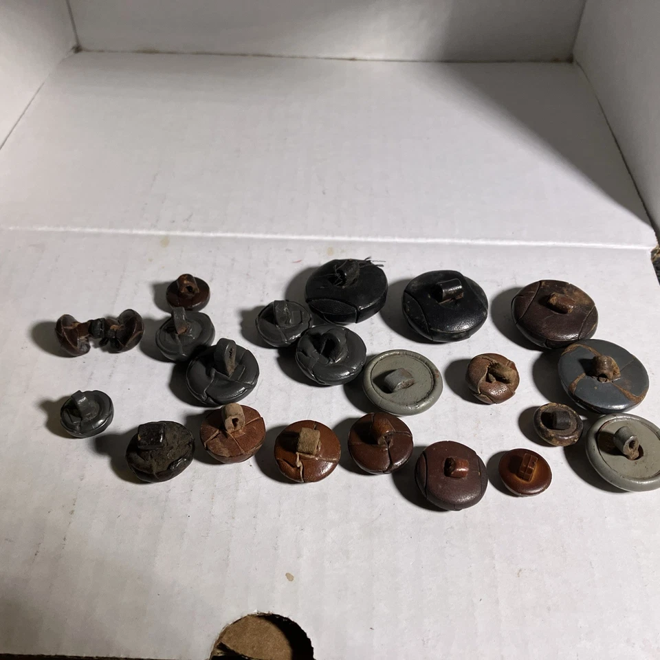 Vintage Lot Of 22 Leather Buttons Woven Round Dome S/M/L - Image 2 of 2