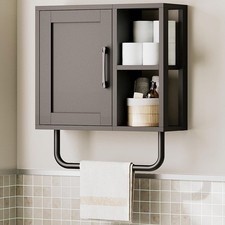 Medicine Cabinet Bathroom Wall Cabinet W/ Towel Bar Adjustable Shelf & Open