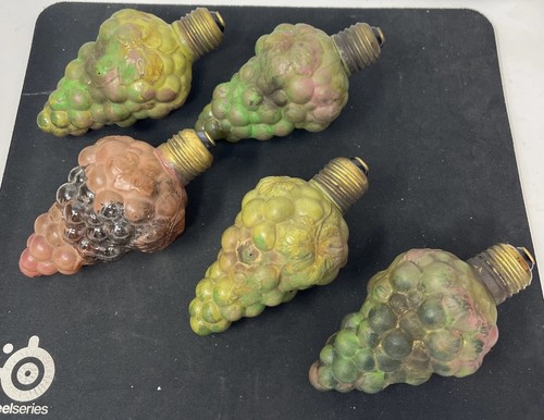 5 Antique Green Grape Cluster Figural Glass Decorative Bulbs Austria Work