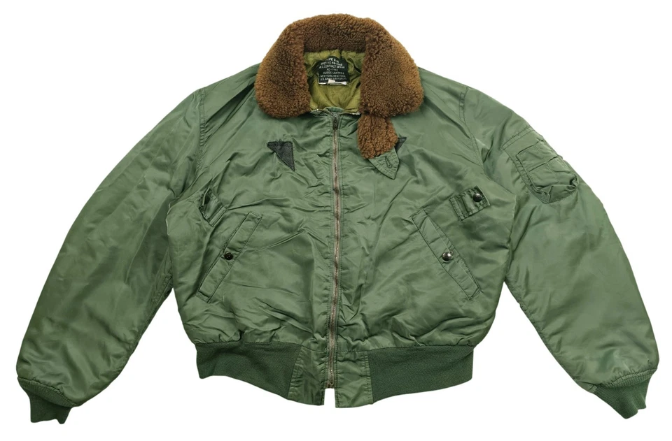 HOT VTG Men AVIREX FLYER'S B-15 BOMBER MILITARY FLIGHT FUR COLLAR GREEN Jacket S - Image 3 of 4