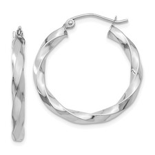 14k White Gold 3mm Twisted Hoop Earrings for Women L-21mm