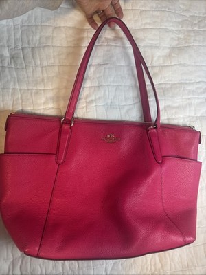 COACH Hot Pink Ruby Ava II Pebbled Leather F37216 Full Zip Tote Purse Bag read