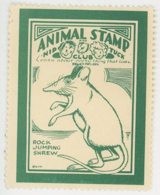 1930s-40s Animal Stamp Nip Tuck Club Rock Jumping Shrew Poster Stamp F224