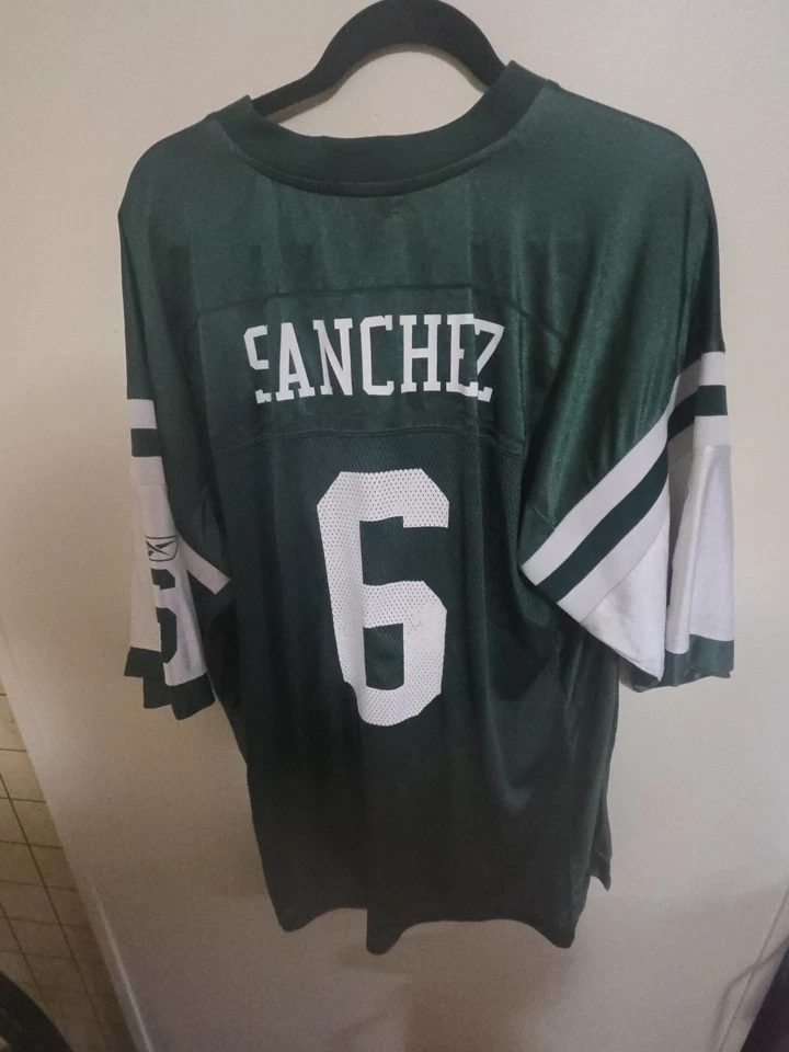 Camiseta deportiva para hombre Reebok New York Jets #6 Mark Sanchez verde sobre el campo talla XL larga +2 Foto 2 de 4