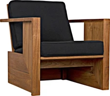 Ungaro Traditional Teak and Black Cotton Chair