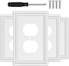 White Decorative Outlet Covers Wall Plates, Natural Material Electric Receptacle