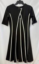 Danny and Nicole Fit & Flare Dress Black Ivory Stripes Knee Length Size 4