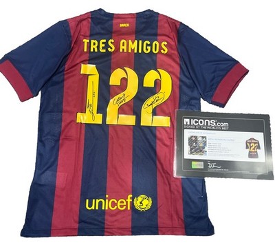 Lionel Messi, Neymar, Suarez Tres Amigos Nike Barcelona Signed
