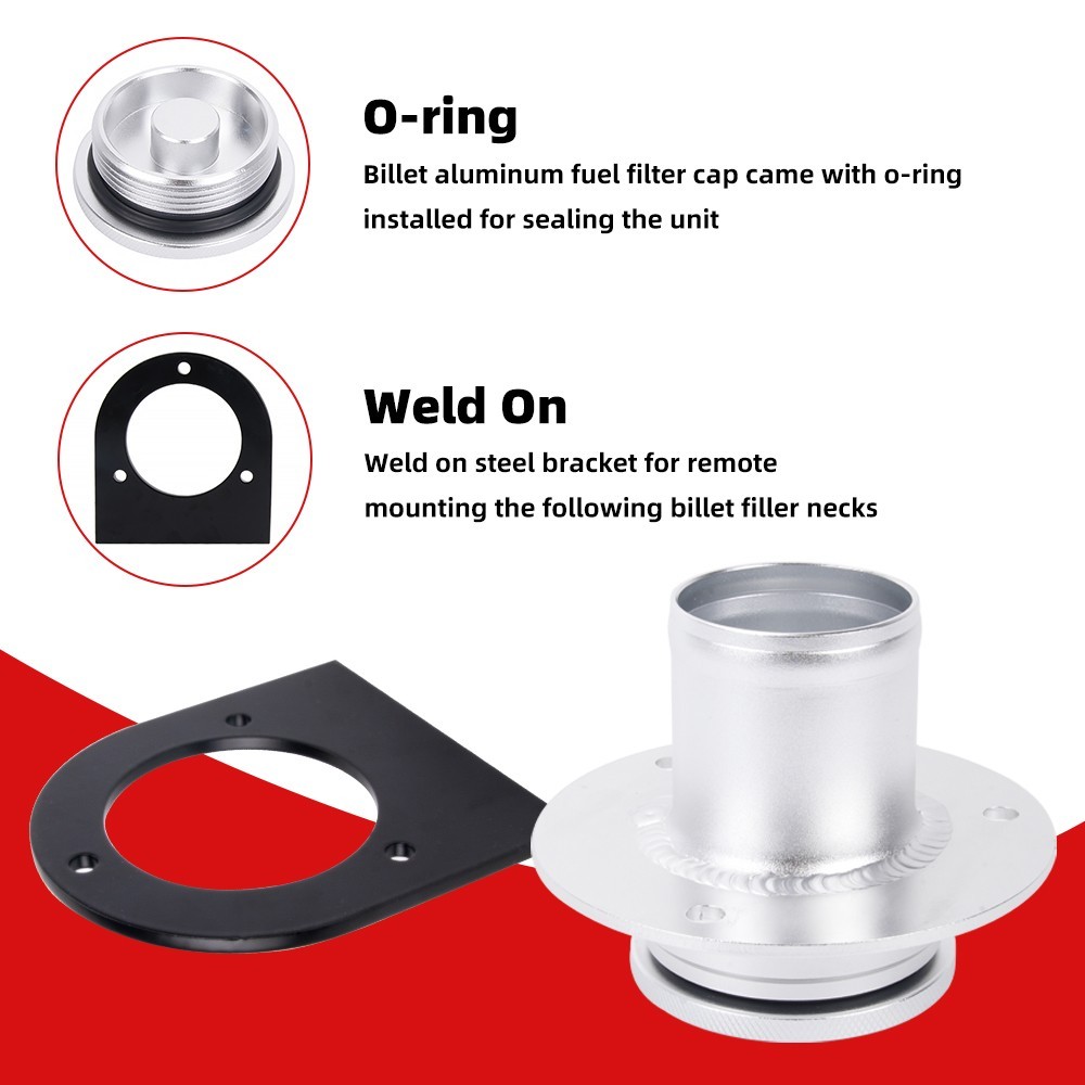 Remote Fuel Tank Filler Neck For 2" Hose with Cap w/ Black Mount Bracket 17-2530