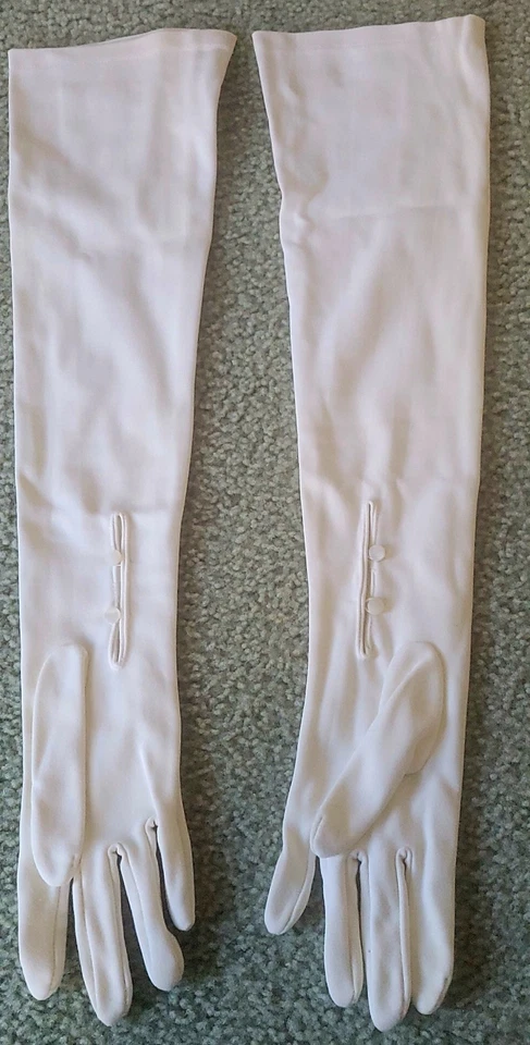 Luvas de ópera longas femininas vintage de tecido branco - Imagem 3 de 4