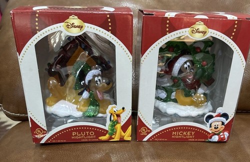 Disney Mickey & Friends Christmas Nightlights Mickey  Pluto Set of 2 EUC