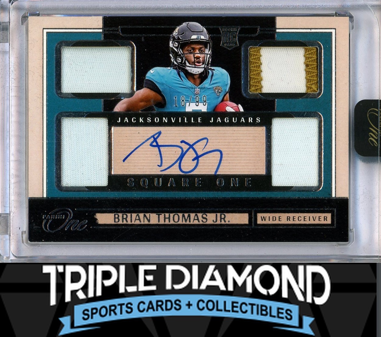 2024 Panini One Brian Thomas Jr Square One Rookie Quad Patch Auto #18/99 M568