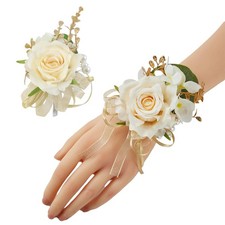 Champagne Corsage and Boutonniere Set,Boutonniere for Men,Groomsmen and Groom...