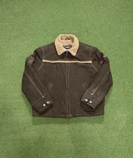 Vintage 90s Brown Suede Leather Sherpa Lined Planet Hollywood Bomber Jacket - M