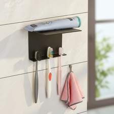Elegant Black Waterproof Toothbrush Organizer with Adhesive Shelf - Easy Install