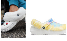 CROCS CLASSIC FUR SURE women's Lined Clog Shoe white and tie dye