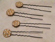 Beautiful Hand Crafted Hair Pin Gold Tone Clear Rhinestones Set 4 CUTE
