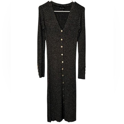 Women s Alison Andrews Gray Metallic Long Sleeve Button Down Sweater Dress Small