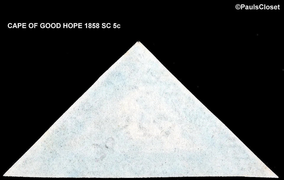 CABO DE BUENA ESPERANZA 1858 SC 5c "ESPERANZA" SENTADO 6p PIZARRA PÚRPURA SOBRE PAPEL AZULADO IMPERFECTO Foto 2 de 2