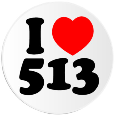 I Love 513 - 25 Pack Circle Stickers 3 Inch - Area Code Cincinnati Ohio ...