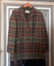 Vtg Basler Ladies Green Check Mix 100% Wool Lined Collared Blazer Jacket Uk 16