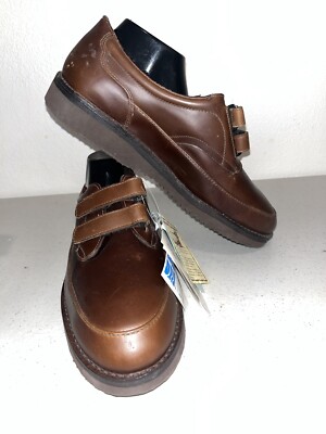 Eva-Tech Shoes Men 12 EEEE Footonic II Slip On Brown Leather Hook & Loop Comfort