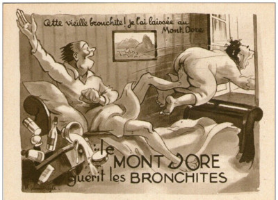 X15 / DEPT 63CPSM ILLUSTRATION AIGLE LE MONT-DORE GUERIT LES BRONCHITES HUMOUR