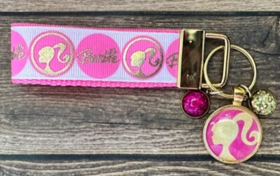Key Fob Chain Holder Strap Mini Hot Pink Gold Barbie Glitter Charms RTS ...