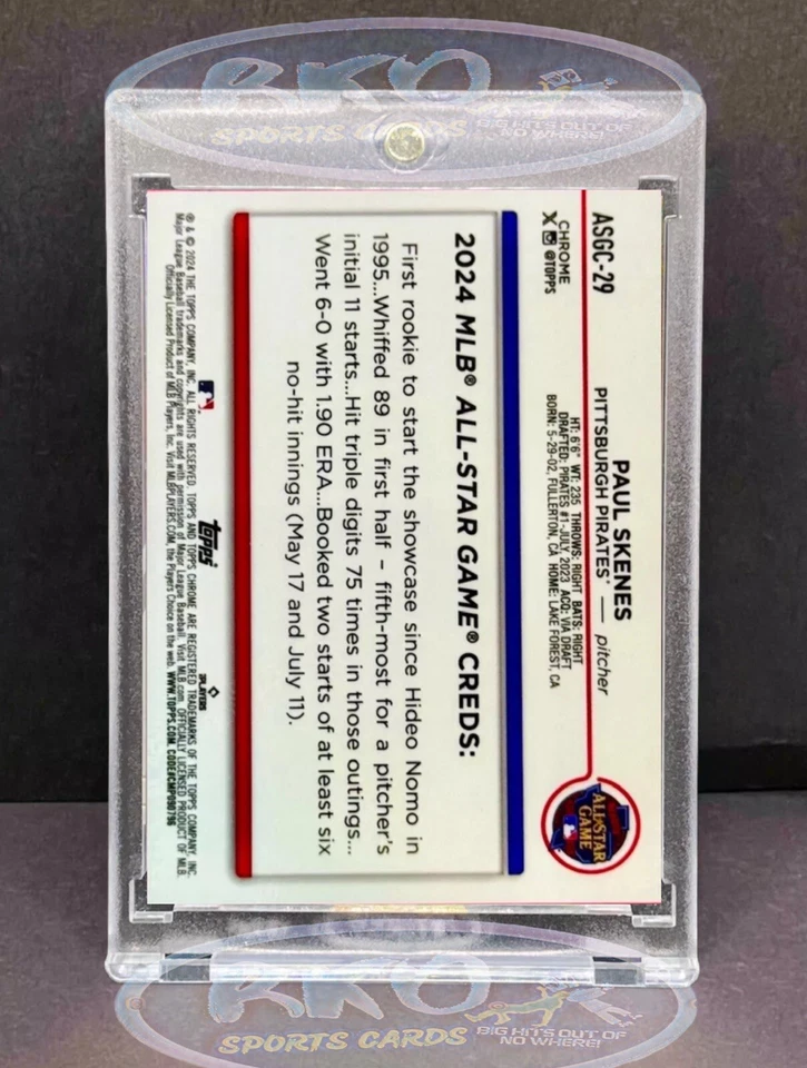 Paul Skenes RARO REFRACTOR NOVATO TOPPS CROMO TARJETA DE INVERSIÓN ROY PIRATES COMO NUEVO Foto 2 de 3