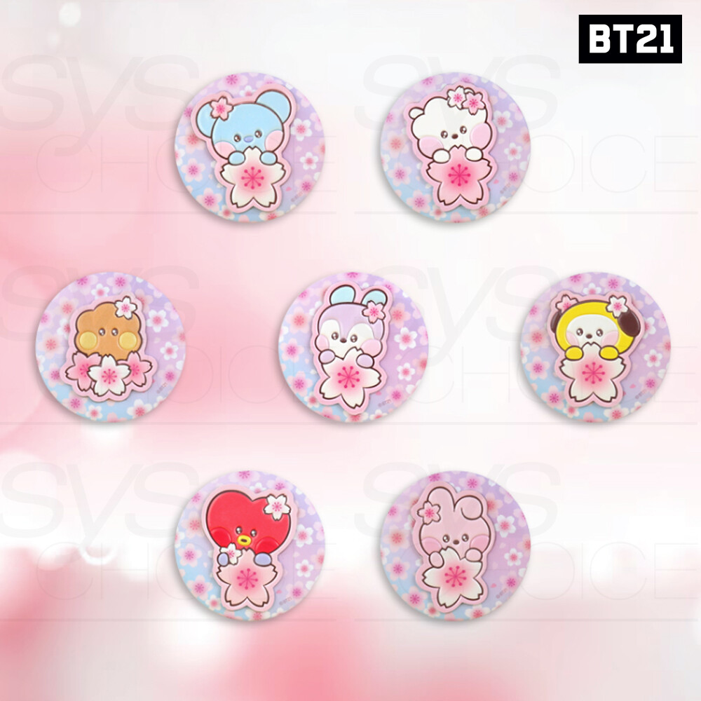 BTS BT21 Official Goods minini Leather Patch Mirror Cherry Blossom