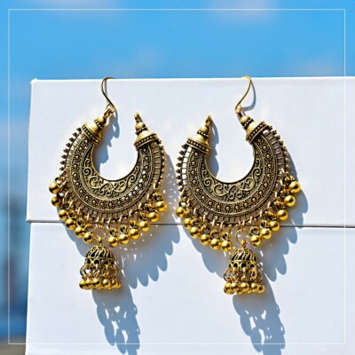 Women Traditional Tribal Exquisite Gold Jhumka Earrings Indian Bollywood Jewelry