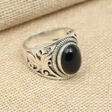 Black Onyx Gemstone Men's Ring 925 Sterling Silver Statement Ring All Size D78