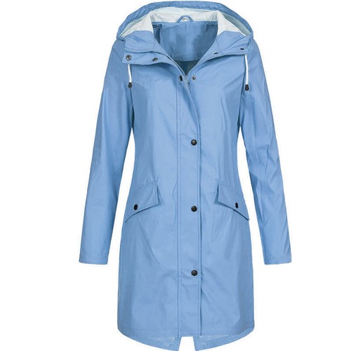Womens Waterproof Raincoat Outdoor Wind Rain Forest Long Jacket Trench Coat Tops - Picture 17 of 17