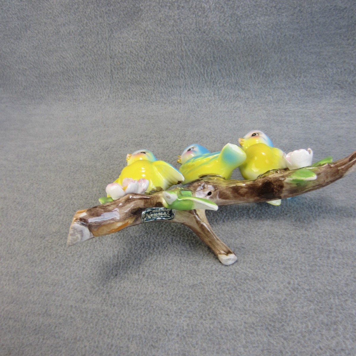 Great 7 小鳥 Vintage Norcrest Japan Three Blue Birds on Branch Figurines