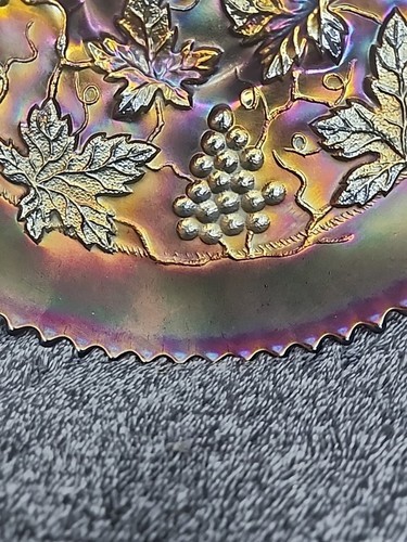 VTG Northwood Grapes and Cable Amethyst gold Carnival Ruffled Edge Glass Bowl - Picture 9 of 23