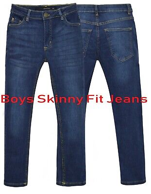 NEW Boys Kids Stretch Jeans Denim Skinny FIT Pants Trousers Age 7-13 Years BLUE
