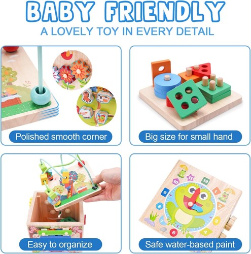 Wooden Educatinal Toy Activity Cube Montessory Toy for Kids Toddlers Gift - Picture 3 of 4
