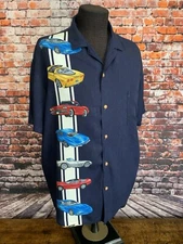 Men's Paradise Found Chevrolet Corvettes Navy 100% Rayon Button Shirt L