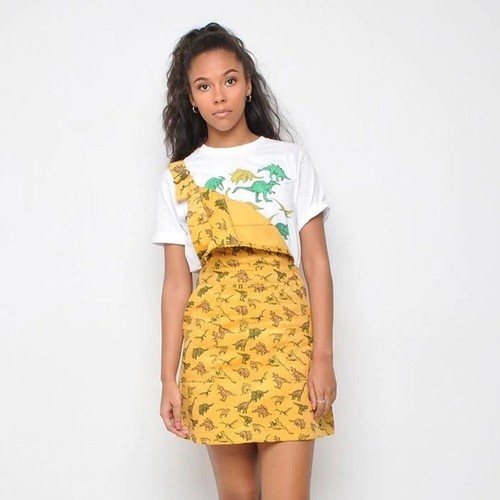 Run & Fly Dinosaur Cord Pinafore Overalls Dress Corduroy Dino Size 8 TRex - Picture 2 of 8