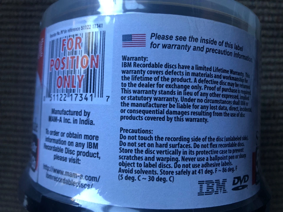 IBM DVD-R 16x 4.7GB 50pk Professional Grade Cake Box 50 Pack. New/Factory Sealed - Image 4 of 4