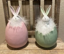 Easter Bunny Decor Set of 2, Bunnies Hatching In Easter Eggs Resin Decor, Easter