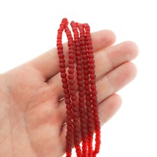 Round Cultured Sea Glass Beads 4mm - Frosted Red - 1 Strand 48 Beads - U199