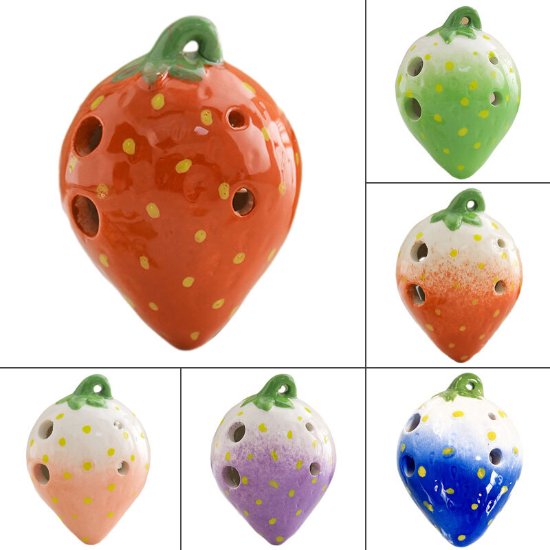Strawberry 6 Holes Ocarina Students Ceramics Handmade Beginners